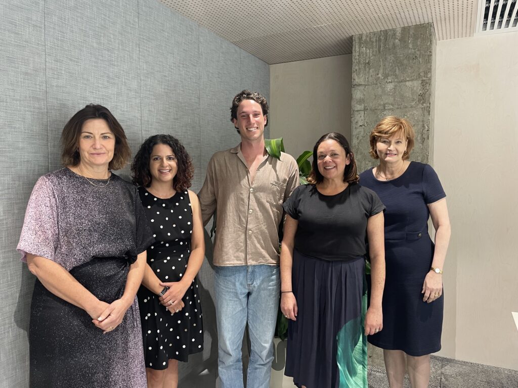 L-R: Jenny Wheatley (VFFF CEO), Tahlia Azaria (Foundation for Young Australians), Oliver White (National Association for the Prevention of Child Abuse and Neglect), Natalie Rose (Shopfront Youth Arts Co-Op), Rosemary Vilgan (VFFF Chair)